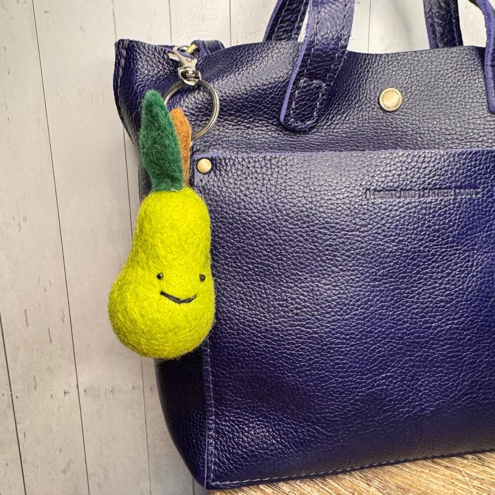 Pear Fruit Bag Charm Fun Felted Wool Purse Charm NEW Green Accessories NEW!